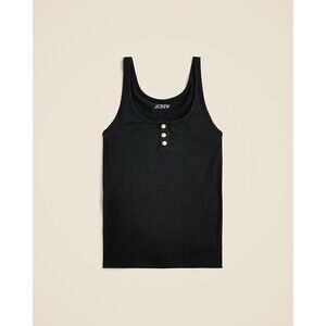 J.Crew Henley tank top in stretch linen blend Black NWT Size S Small